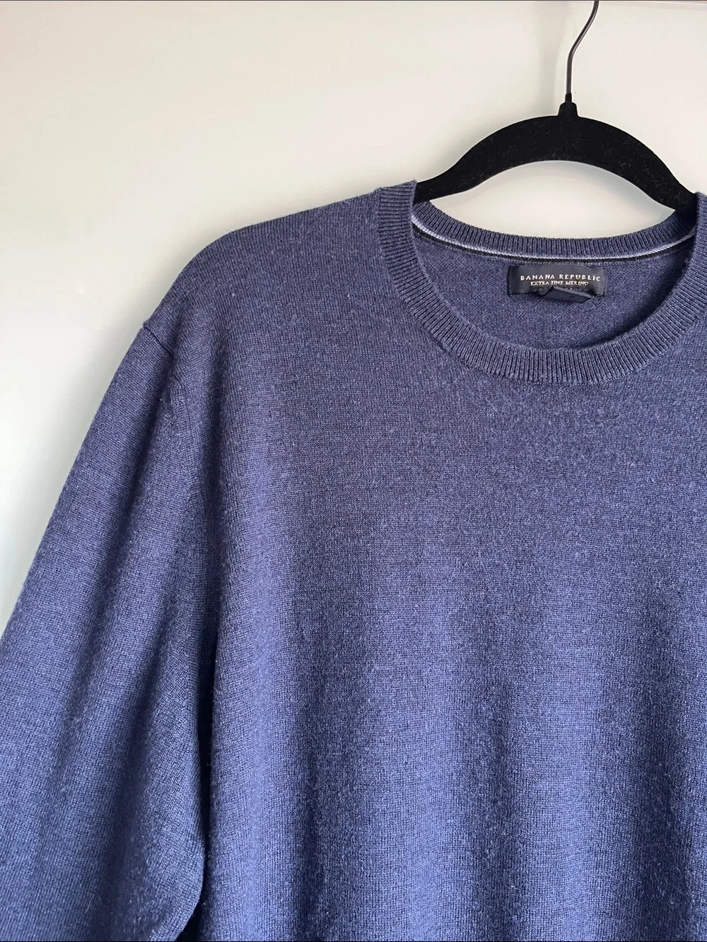 Banana Republic 100% Extra Fine Merino Wool Navy Blue Sweater Crew Neck Mens XL